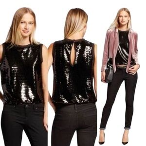Who What Wear Sequins SleevelessRectangular Sequins Cropped Top Blouse Size M